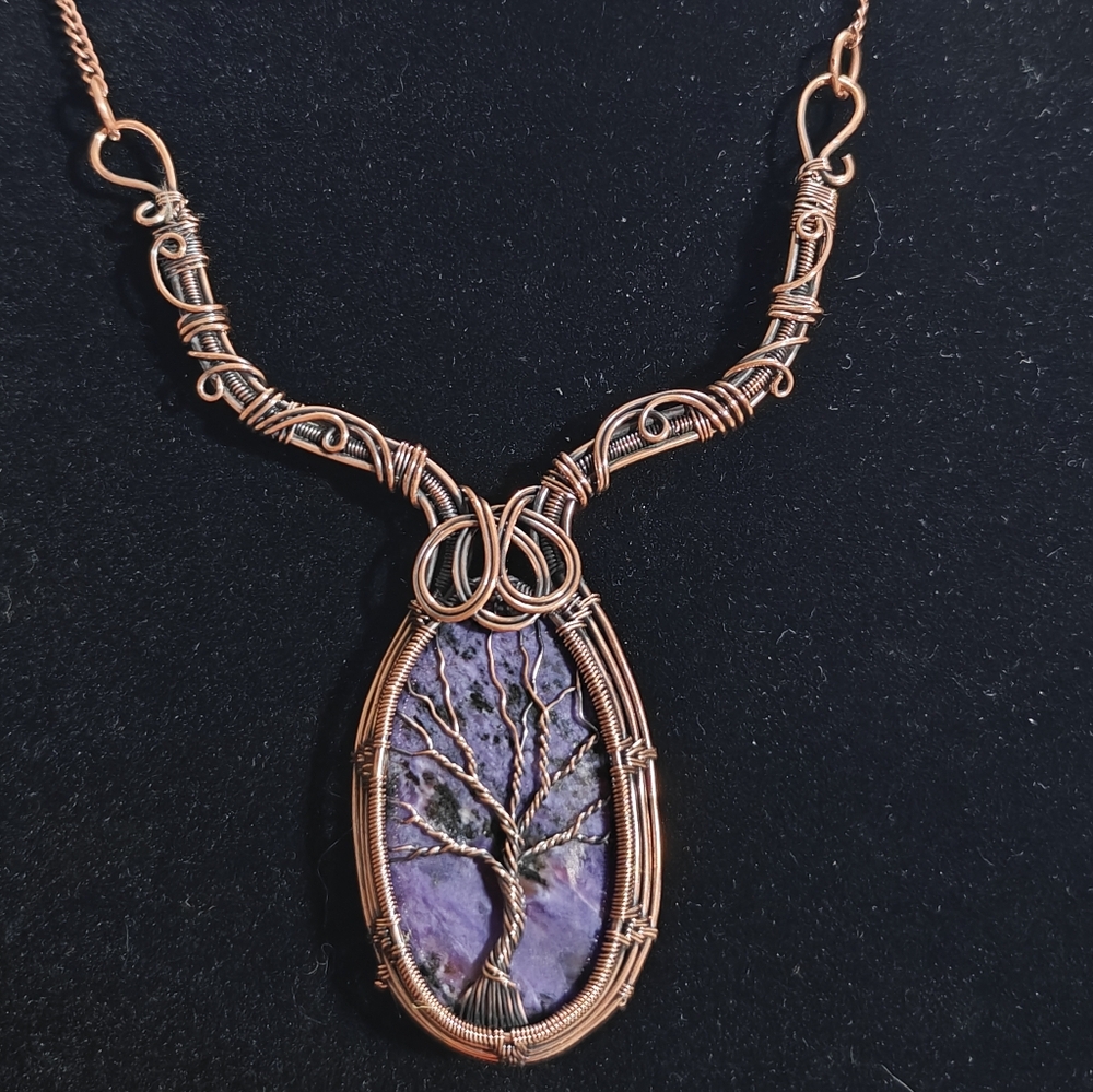Copper Wire Wrapped Cheroite Tree of Life Necklace